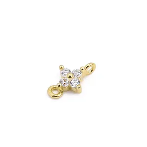 Golden flower zircon pendant with dual loops for DIY jewelry making and necklace crafts