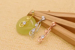 Macro view of S925 silver vine leaf pendant bail with zircon for DIY jade jewelry