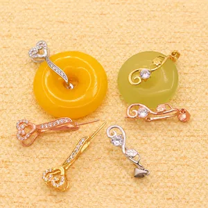 S925 Sterling Silver Pendant Clasp For Jade Amber Heart Leaf Zirconia Inlaid DIY Jewelry Connector Findings Accessories