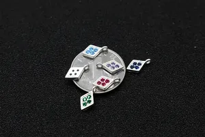 Macro view of S925 silver rhombic colorful zircon pendants with size reference coin