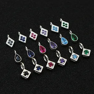 925 Sterling Silver Small Geometric Zirconia Pendants For Jewelry Making Water Drop Square Rhombus DIY Charms Parts Multicolor