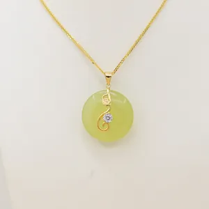Gold plated S925 silver pendant clasp with light green Ping'an buckle stone