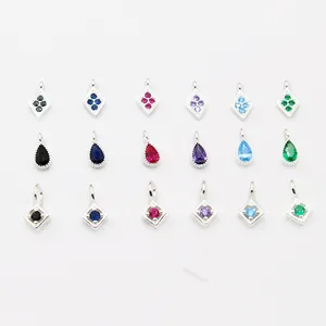 Set of 18 S925 sterling silver colorful zircon charms for DIY jewelry making