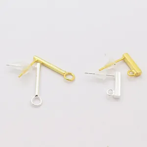 925 Sterling Silver Rectangular Stud Earring Post Findings Hanging Loop DIY Jewelry Making Components Gold Silver Plated
