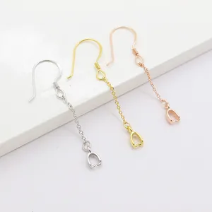 Accesorios para Pendientes DIY de Plata de Ley 925 Ganchos Con Cadena de Eslabones Larga y Cierres para Colgantes Joyería Mujer