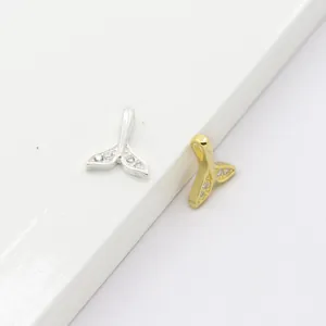 S925 sterling silver whale tail pendants with cubic zirconia for DIY necklaces