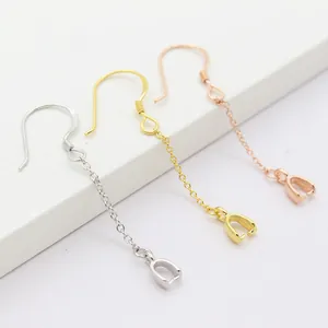 Pendientes DIY de plata S925 con cadenas cruzadas y cierres de presión en tres colores