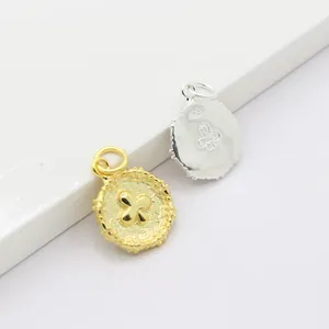 S925 Sterling silver clover round pendant in gold and silver finish with detailed bead edges