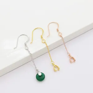 Pendientes de plata S925 con borlas de cadena larga y colgantes de calcedonia verde