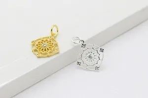 Détail de pendentifs lanterne ajourés en argent et or avec sertissage de zircons micro