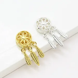 S925 Sterling Zilveren 3D Dromenvanger Hanger Veer Hart DIY Bedel Voor Armband Ketting Sieraden Maken Zilver Goud Verguld