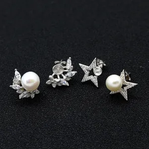 925 Sterling Silver Καρφίτσα Σκουλαρικιού Βάσεις για Μαργαριτάρια και Ζιργκόν για DIY Κατασκευή Κοσμημάτων Αστέρι Φύλλο Αξεσουάρ Σκουλαρικιών Γυναικεία