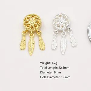S925 sterling zilveren dromenvanger hanger voor DIY armbanden, 22,5mm lengte met veren