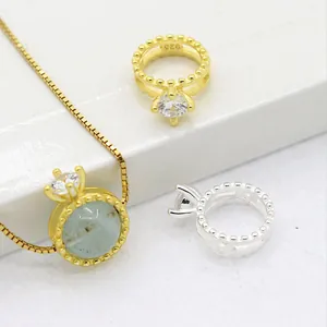 Ciondolo Telaio per Perline a Forma di Anello in Argento Sterling 925 Con Zirconia Per Fai da Te Creazione Gioielli Perline Distanziatrici Argento Oro Placcato