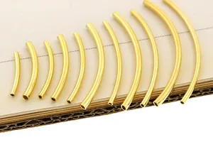 Polished gold curved hollow tubes for DIY bracelets in eleven different lengths