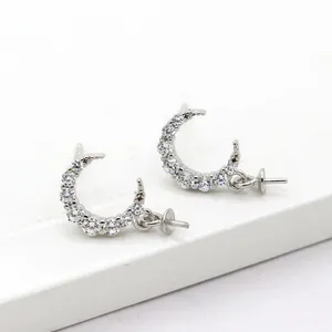 Base de pendiente de luna de plata S925 con circonitas para creación de joyas DIY