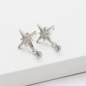 Bases de pendientes estrella de plata S925 con circón para creación de joyas artesanales