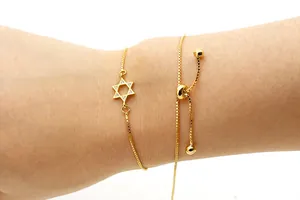 Bracelet ajustable en argent S925 doré avec breloque étoile de David étincelante