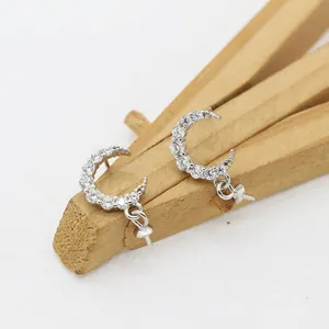 Pendientes de luna en plata S925 con circonitas para creación de joyas de perlas DIY