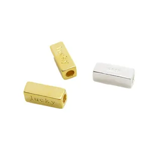 S925 Sterlingsilber Würfelperlen in Gold und Silber mit Lucky Gravur für DIY Schmuck