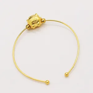 Gold-plated S925 silver open bracelet with rotating beads and Chinese fortune engraving