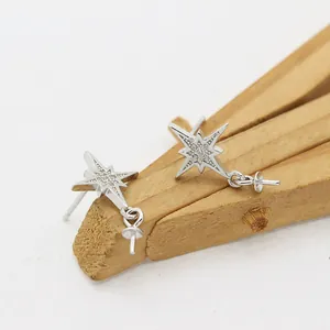Base de pendientes estrella de plata S925 con circón para joyería DIY de perlas
