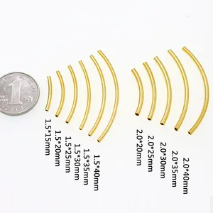 Gold hollow curved tube S925 sterling silver DIY jewelry beads in various sizes