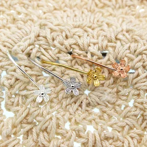 S925 sterling silver flower petal ear hooks in silver, gold, and rose gold finishes