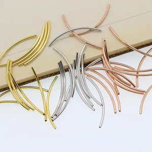 Polished S925 sterling silver curved tube beads in gold, silver, and rose gold for DIY jewelry