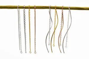 Detailed view of S925 sterling silver wavy threader earrings in gold and rose gold