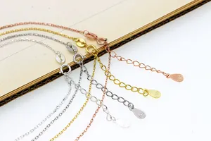 Detail of S925 sterling silver chain necklaces with lobster clasp and drip tail tag