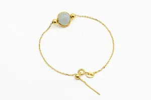 Detail of S925 sterling silver hallmark and adjustable slide clasp on gold chain