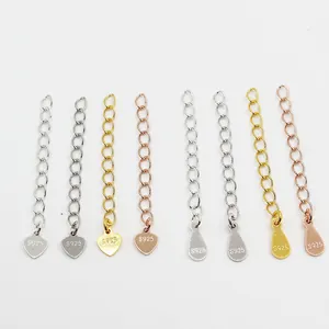 925 Sterling Silver Extender Chain For Necklace Bracelet DIY Jewelry Making Heart Water Drop Tag Extension Link Connector