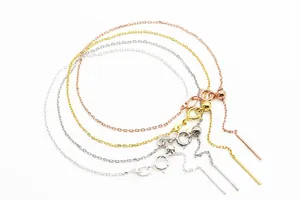 Close-up of S925 sterling silver adjustable chains with slider beads in various finishes