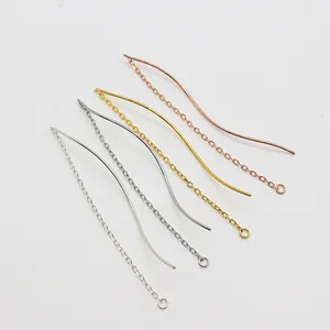 S925 sterling silver wave ear threads in silver, gold, and rose gold for DIY jewelry