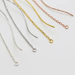 S925 sterling silver wave ear threads in silver, gold, and rose gold finishes for DIY jewelry