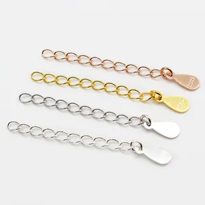 S925 sterling silver extension chain set with heart drops in gold rose gold and silver