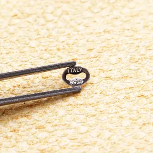 Authentic S925 sterling silver oval tag connector engraved with ITALY for jewelry making