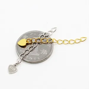 S925 sterling silver extender chains in gold and silver with heart charms and S925 hallmark