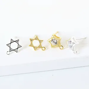 925 Sterling Silver Earring Post Findings Zirconia Star Pentagram Hexagram DIY Jewelry Making Components Stud Earring Settings