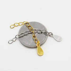 S925 sterling silver extension chain for jewelry with water drop tag and size reference