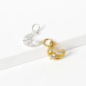 S925 Sterling Silver moon and star charms with micro-pave zircons and beaded edge details