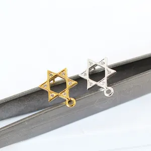 S925 sterling silver hexagram star stud earrings with zircon crystals in gold and silver