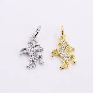 Ciondolo in Argento Sterling 925 a Forma di Unicorno Pegaso Con Zirconia Micro Intarsiata Accessori DIY Senza Catena