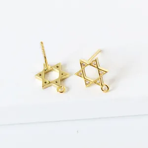 S925 sterling silver gold hexagram stud earrings with zircon and DIY hanging loop