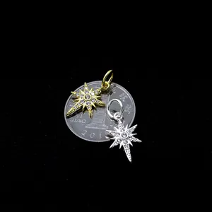 Ciondoli a stella a otto punte in argento S925 con zirconi in oro e argento lucido