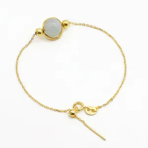 S925 silver gold chain bracelet with green gemstone, featuring 925 and Italy hallmark