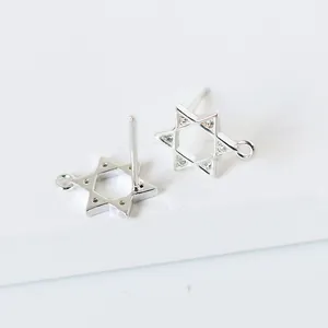 S925 sterling silver hexagram star stud earrings with cubic zirconia and hanging loop