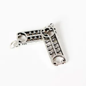 Pendentif abaque en argent sterling S925 avec finition vintage et poinçon 925 gravé