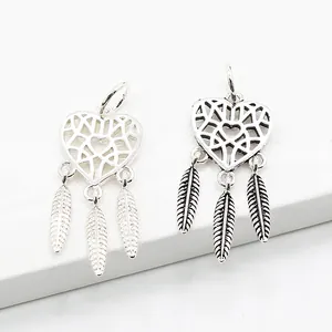 925 Sterling Silber Herz Traumfänger Anhänger Mit Feder Quasten Für DIY Schmuckherstellung Boho Charm Zubehör